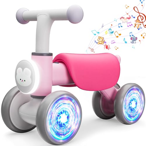Doselie Toddler Toys Balance Bike for 1 Year Old Girl Gifts4 Wheels Colorful Lighting with Music Baby First BikeToddler Girl Toys Balance Bike for 1st 2 Year Old Birthday Gifts - Image 1