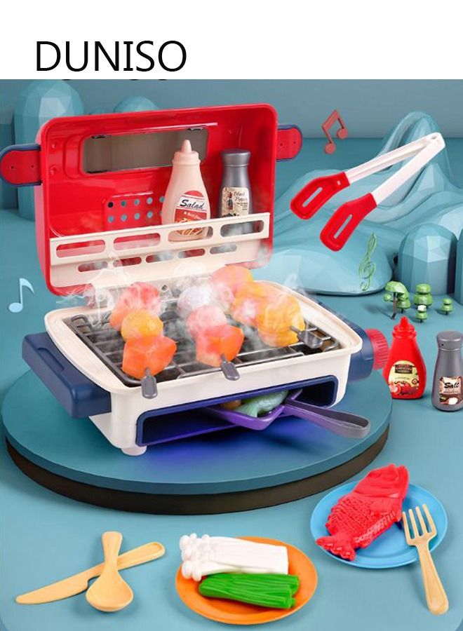DUNISO 43Pcs Kids BBQ Grill Toy, Barbecue Kitchen Cooking Playset with Realistic Spray, Light & Sound, Color Changing Play Food & Dishes Toy, Pretend BBQ Accessories Set for Girls Boys Toddler - Image 1