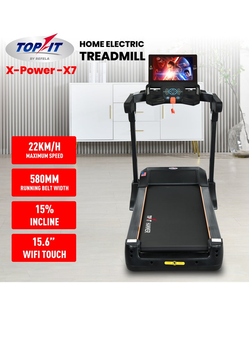 null - جهاز مشي MT-X-Power-X7 من توب فيت قابل للطي مع نظام اندرويد بالكامل وشاشة 15.6 بوصة 4.5 حصان سهل التخزين لتمارين اللياقة البدنية ، أسود - Image 1