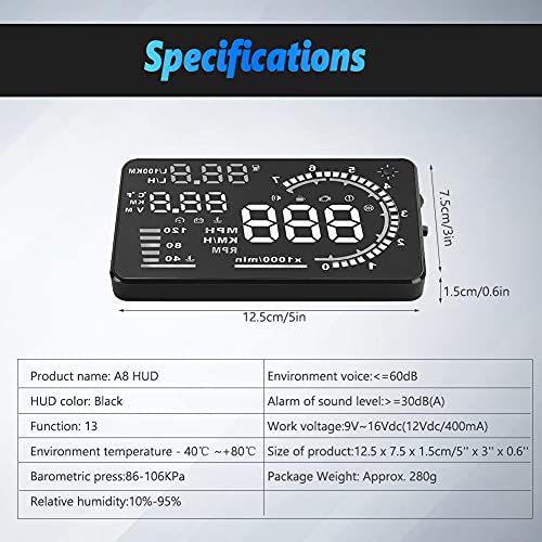 VGEBY 5.5'' HUD Head Display, Windshield Screen Projector Vehicle Speed, Hud Overspeed Alarm, Km/h MPH, OBDII/EUOBD Interface Plug Car Hud Screen - Image 3