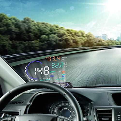 VGEBY 5.5'' HUD Head Display, Windshield Screen Projector Vehicle Speed, Hud Overspeed Alarm, Km/h MPH, OBDII/EUOBD Interface Plug Car Hud Screen - Image 1