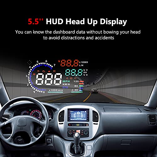 VGEBY 5.5'' HUD Head Display, Windshield Screen Projector Vehicle Speed, Hud Overspeed Alarm, Km/h MPH, OBDII/EUOBD Interface Plug Car Hud Screen - Image 5