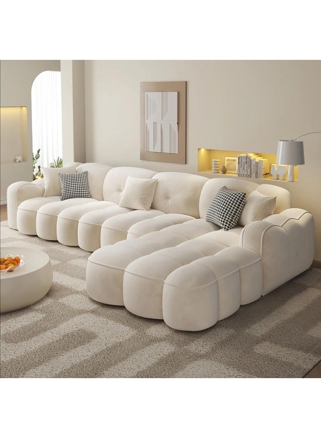 Generic Marshmallow Fabric Sofa  Cozy Overstuffed Design for Your Living Room Comfort (LEFT BED, L Shape With Chair)  - Image 4