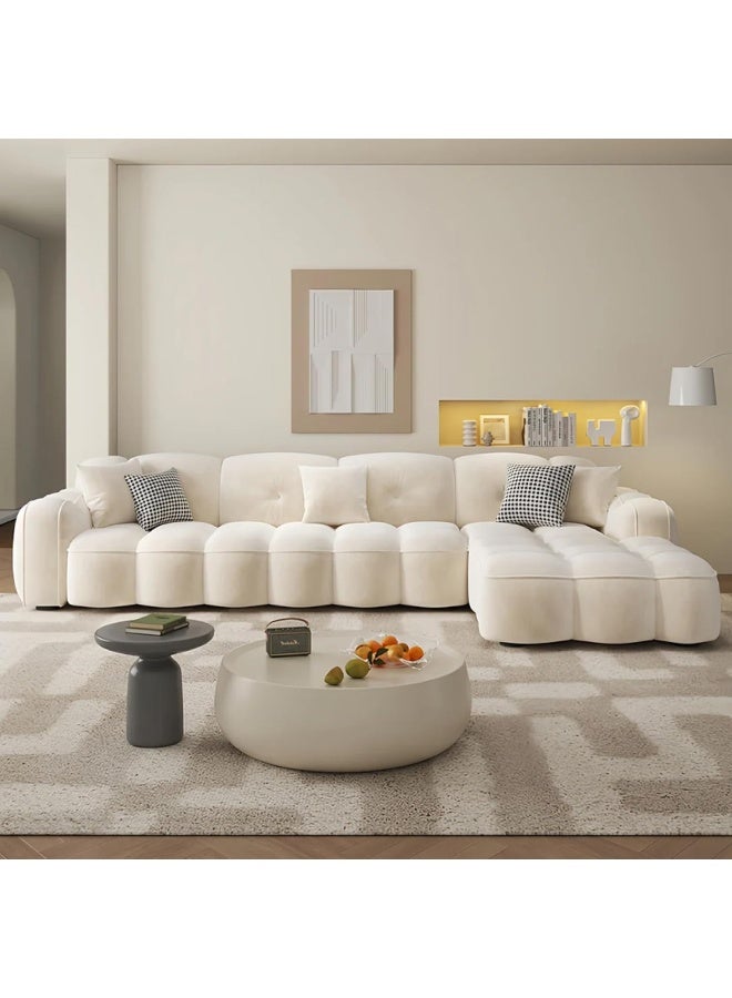Generic Marshmallow Fabric Sofa  Cozy Overstuffed Design for Your Living Room Comfort (LEFT BED, L Shape With Chair)  - Image 5