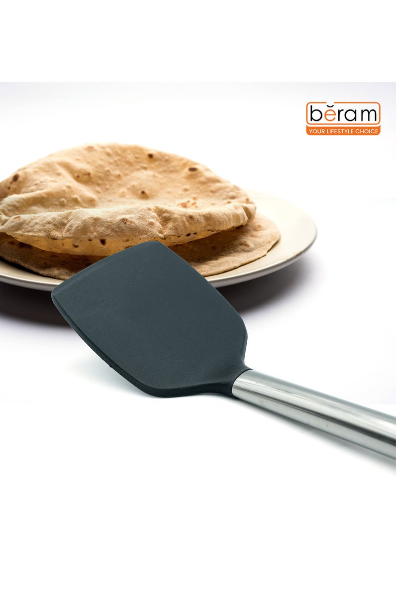Beram Silicone Turner with Stainless Steel Handles Heat Resistant Kitchen Utensil Non-Stick Safe BPAFree Cooking Tools Spatulas–Black (Single Turner) - Image 2