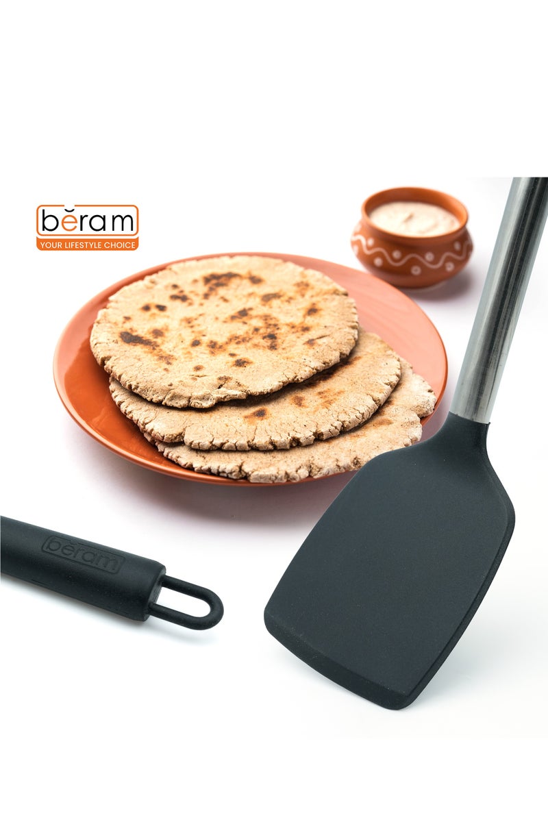 Beram Silicone Turner with Stainless Steel Handles Heat Resistant Kitchen Utensil Non-Stick Safe BPAFree Cooking Tools Spatulas–Black (Single Turner) - Image 3