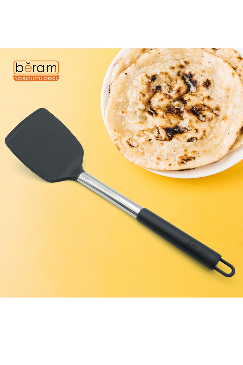 Beram Silicone Turner with Stainless Steel Handles Heat Resistant Kitchen Utensil Non-Stick Safe BPAFree Cooking Tools Spatulas–Black (Single Turner) - Image 4
