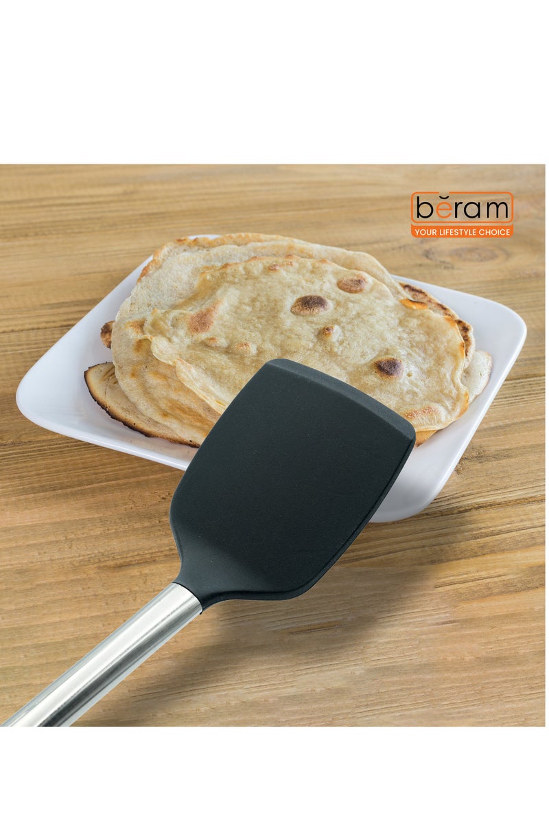 Beram Silicone Turner with Stainless Steel Handles Heat Resistant Kitchen Utensil Non-Stick Safe BPAFree Cooking Tools Spatulas–Black (Single Turner) - Image 5
