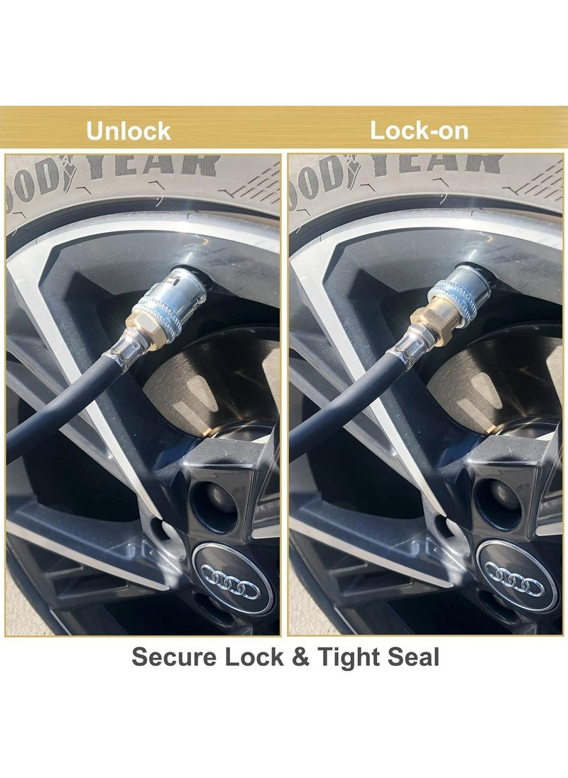Oasisgalore 2 Pcs Lock On Air Chuck,1/4FNPT Closed Flow Brass Tire Chuck for Tire Inflator Gauge and Air Compressor  - Image 3