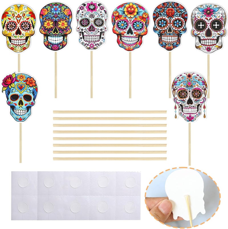 Ephlyn 32Pcs Halloween Skull Cupcake Toppers DIY Skull Cake Picks Halloween Horror Skull Cupcake Picks for Halloween Theme Baby Shower Party Cake Supplies Decoration - Image 3