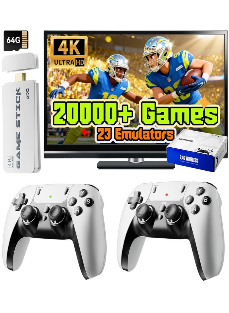 Upgraded Retro Gaming Console Stick Pro, Video Games Console with 4K HDMI, Built-in 23 Classic Game Emulators, 20000+ Games - Video Game with Upgrade Dual 2.4G Wireless Controllers (64G) - Image 1