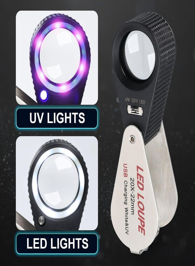 DANOPLUS Jewelers Loupe 20X Rechargeable Magnifier with 12 LED&UV Light, Foldable Loupe 0.87inches Lens Jewelry Loop Magnifier, Illuminated Jewelers Loop for Coins, Stamps, Watches, and Gems - Image 2