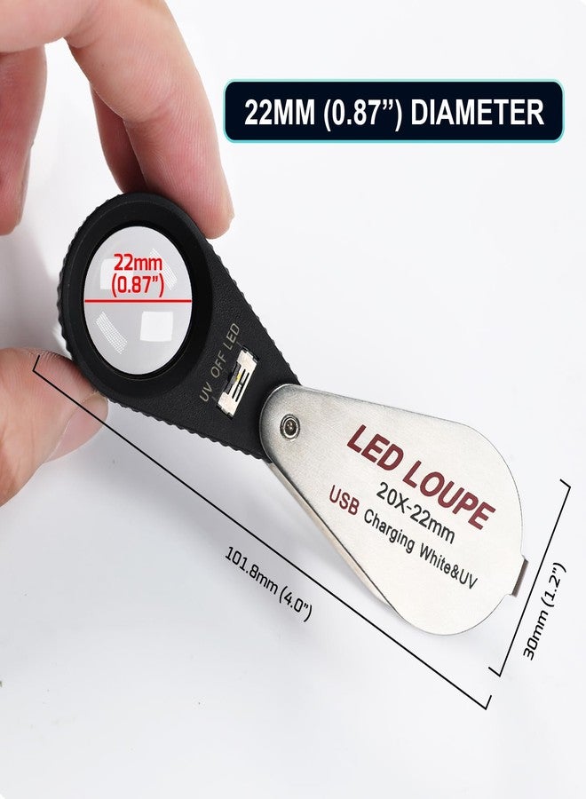 DANOPLUS Jewelers Loupe 20X Rechargeable Magnifier with 12 LED&UV Light, Foldable Loupe 0.87inches Lens Jewelry Loop Magnifier, Illuminated Jewelers Loop for Coins, Stamps, Watches, and Gems - Image 5