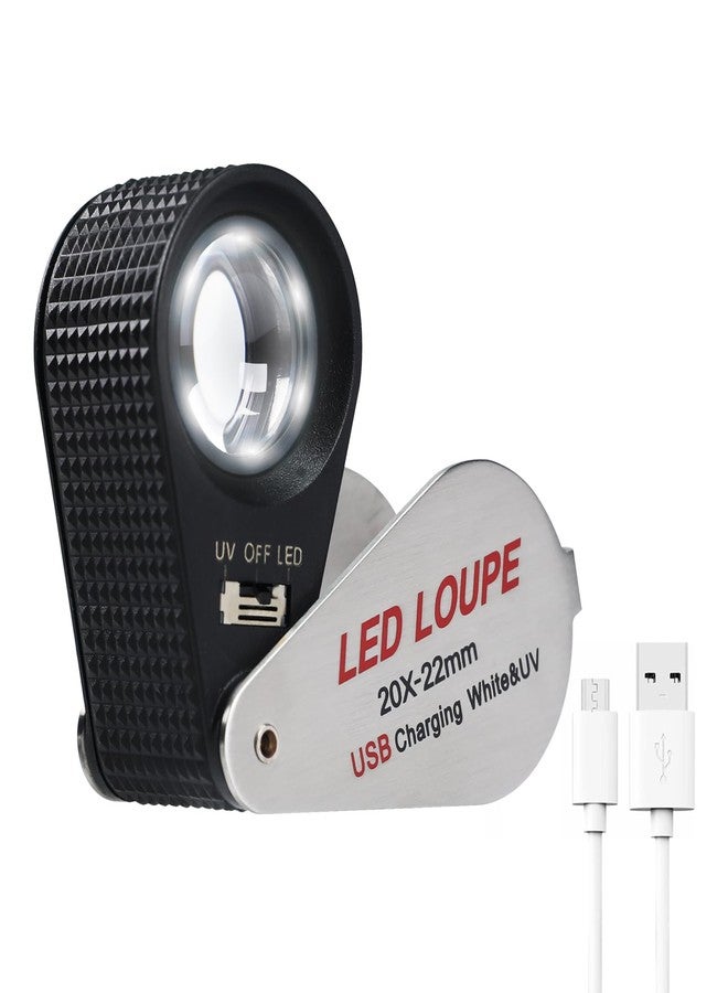 DANOPLUS Jewelers Loupe 20X Rechargeable Magnifier with 12 LED&UV Light, Foldable Loupe 0.87inches Lens Jewelry Loop Magnifier, Illuminated Jewelers Loop for Coins, Stamps, Watches, and Gems - Image 1