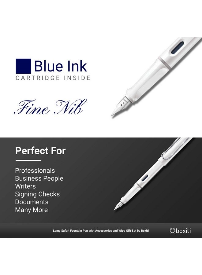 Lamy Safari | White | Fine Nib | 5 Black Ink Cartridges, Z28 Converter and Wipe - Image 3