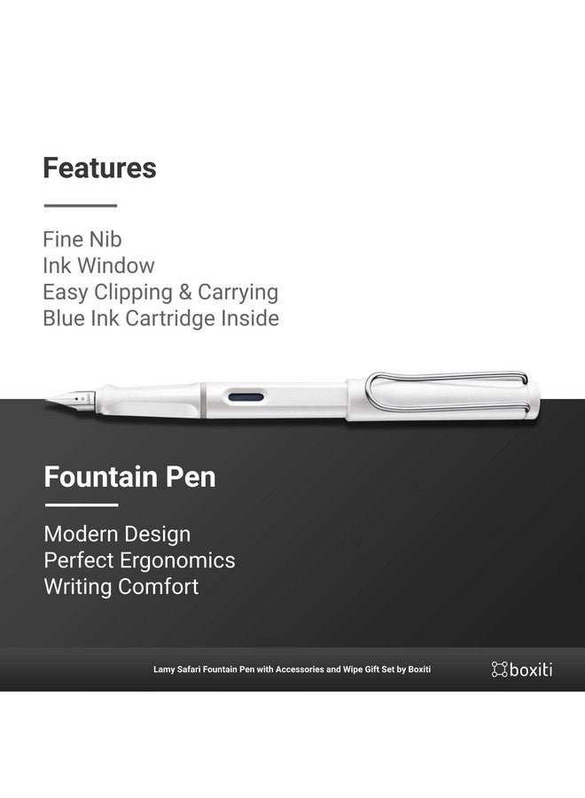 Lamy Safari | White | Fine Nib | 5 Black Ink Cartridges, Z28 Converter and Wipe - Image 2