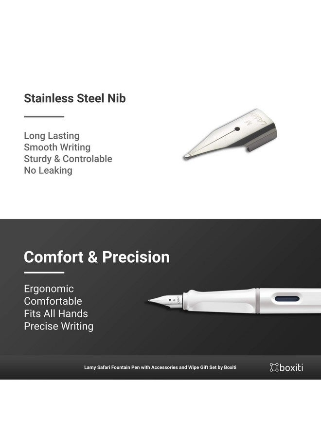Lamy Safari | White | Fine Nib | 5 Black Ink Cartridges, Z28 Converter and Wipe - Image 5