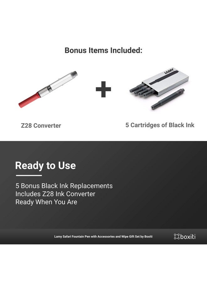 Lamy Safari | White | Fine Nib | 5 Black Ink Cartridges, Z28 Converter and Wipe - Image 4