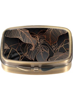 Dynippy Dynippy Pill Case Pill Box with Mirror Retro Pocket 2 Compartment Medicine Case Vitamin Pill Organizer for Pocket Purse and Travel (A-Leaves) 