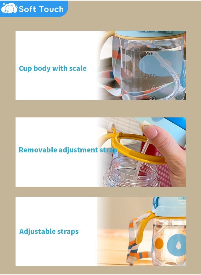 Soft Touch - Baby Straw Bottle Toddler Water Bottle Sippy Cup for Baby 6-12 Months Baby Straw Cup Sipper Bottle for Kids with Handles 300ml (Blue) - Image 1