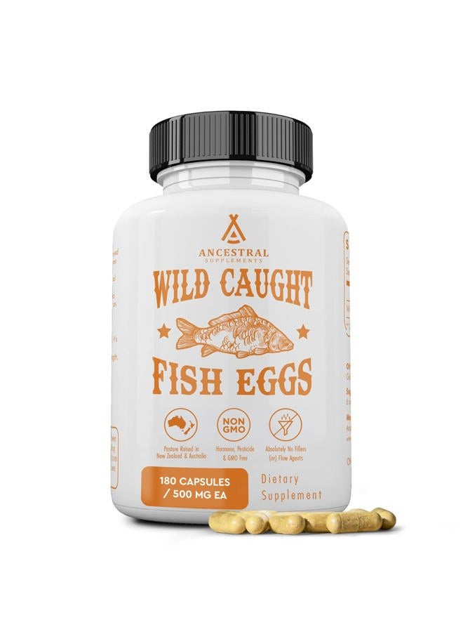 Ancestral Supplements Wild Caught Fish Eggs, 2400mg, Omega-3 Supplement Supports Brain, Heart, Fertility and Inflammatory Health, Whole Food Source of Vitamin D, K2, and A, Non-GMO, 180 Capsules - Image 1