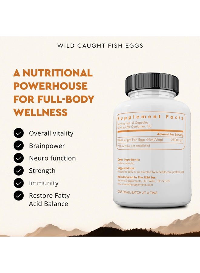 Ancestral Supplements Wild Caught Fish Eggs, 2400mg, Omega-3 Supplement Supports Brain, Heart, Fertility and Inflammatory Health, Whole Food Source of Vitamin D, K2, and A, Non-GMO, 180 Capsules - Image 3