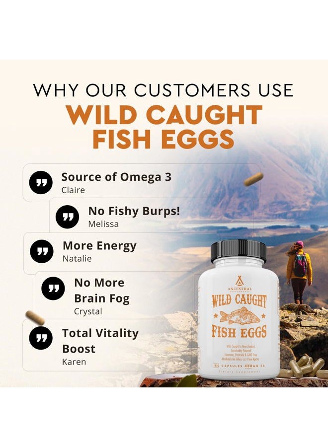 Ancestral Supplements Wild Caught Fish Eggs, 2400mg, Omega-3 Supplement Supports Brain, Heart, Fertility and Inflammatory Health, Whole Food Source of Vitamin D, K2, and A, Non-GMO, 180 Capsules - Image 4