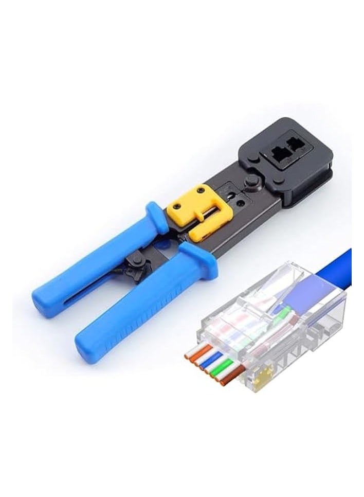 PROMASS Through-Hole Cable Pliers, Multifunctional Punch-Down Crimping Tool, 6P/8P RJ45 Ethernet Cable Crimper, Compatible with Cat5/Cat5e/Cat6/Cat6a 8P Network Crystals Heads & 6P Telephone Lines  - Image 1
