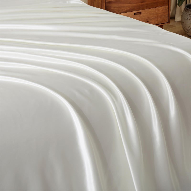 Ersmak Satin Flat Sheet Only  Single Flat Sheet Twin  Luxury & Ultra Soft Silky Bedding Top Sheet for Twin Mattress - Ivory White - Image 4