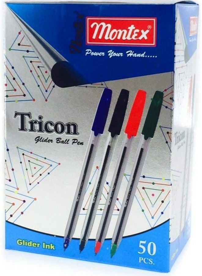 montex Tricon Glider Ink Ball Pen Pack Of 50 - Blue [ Os-st009-03] - Image 1