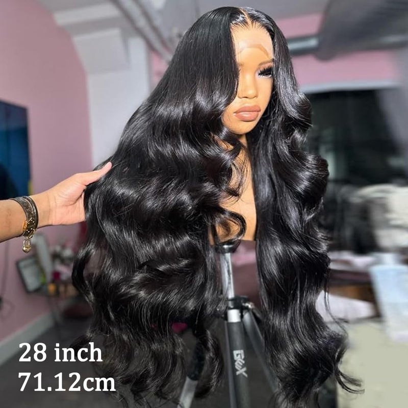 ANDRIA 28 Inch 13x4 Lace Front Wigs 200% Density Body Wave Pre Plucked Glueless Wigs Black Synthetic Wigs for Black Women - Image 3