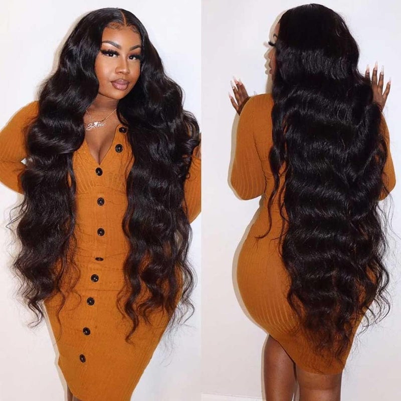 ANDRIA 28 Inch 13x4 Lace Front Wigs 200% Density Body Wave Pre Plucked Glueless Wigs Black Synthetic Wigs for Black Women - Image 2