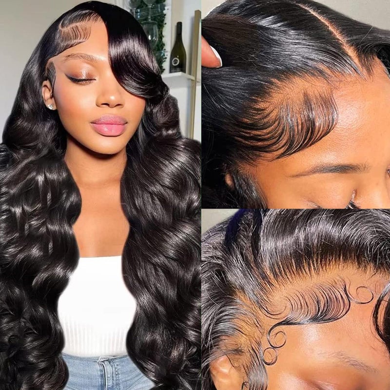 ANDRIA 28 Inch 13x4 Lace Front Wigs 200% Density Body Wave Pre Plucked Glueless Wigs Black Synthetic Wigs for Black Women - Image 1