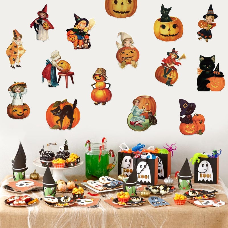 K1tpde 24PCS Vintage Halloween Cutout Home Decoration, Pumpkin Witch Cutout Decor, Large Size Halloween Cutouts Cardstock, Retro Victoria Cut-Outs Cardboard, Trick or Treat Holiday Party Decorations - Image 5