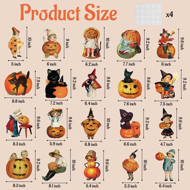 K1tpde 24PCS Vintage Halloween Cutout Home Decoration, Pumpkin Witch Cutout Decor, Large Size Halloween Cutouts Cardstock, Retro Victoria Cut-Outs Cardboard, Trick or Treat Holiday Party Decorations - Image 2