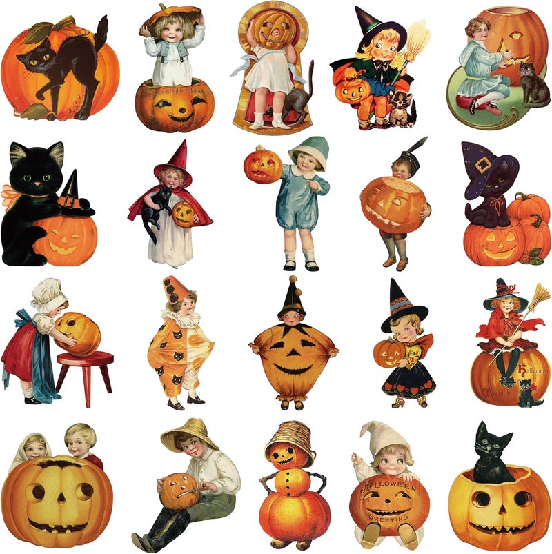K1tpde 24PCS Vintage Halloween Cutout Home Decoration, Pumpkin Witch Cutout Decor, Large Size Halloween Cutouts Cardstock, Retro Victoria Cut-Outs Cardboard, Trick or Treat Holiday Party Decorations - Image 1
