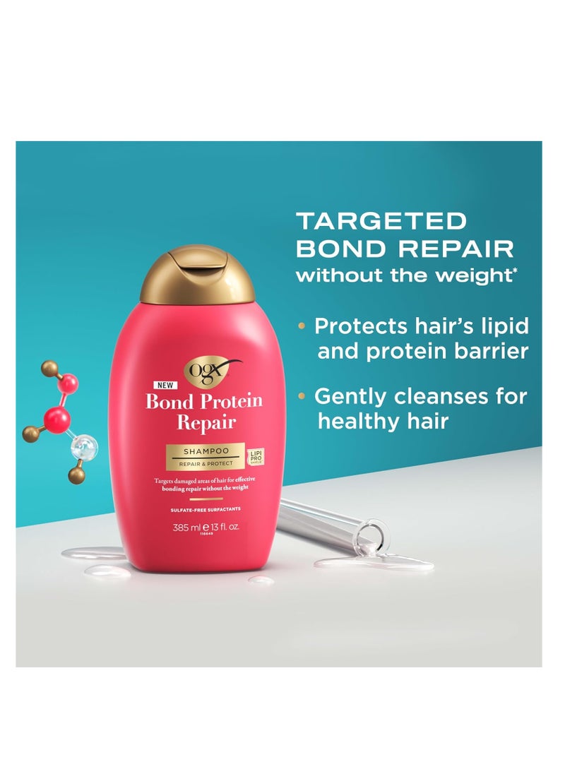 Ogx - OGX Repair & Protect Bond Protein Repair Shampoo, Lightweight Hair Wash Cleanses & Targets Damaged Areas of Hair for Effective Bond Repair, Sulfate-Free Surfactants, 13 fl. Oz - Image 1