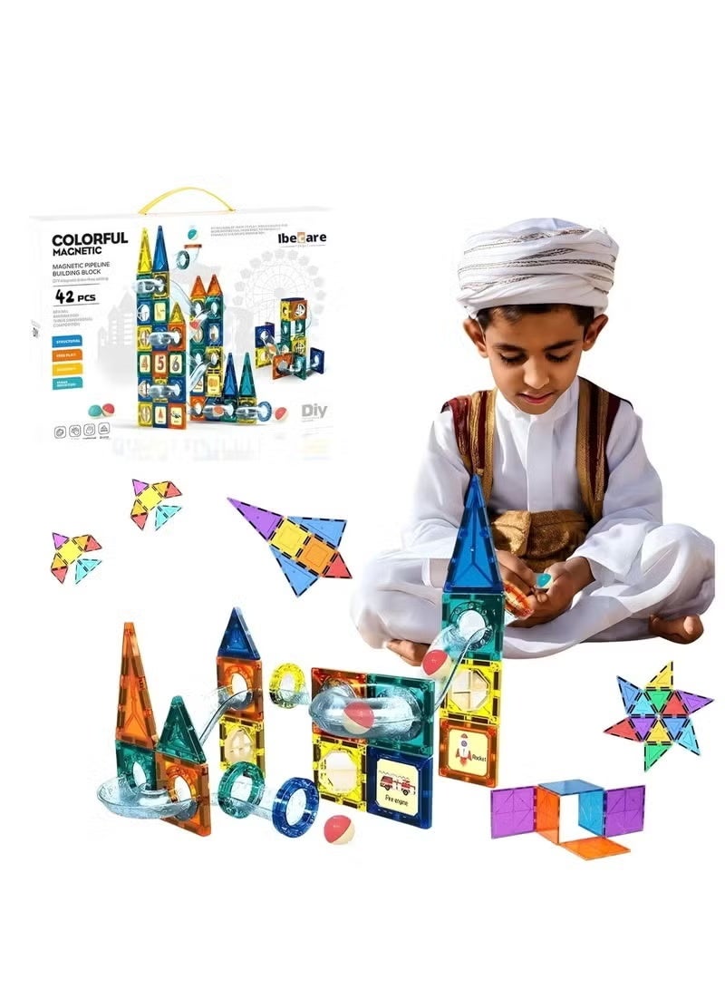 Magnetic Building Set for Kids - 42 Pieces Educational Magnetic Blocks