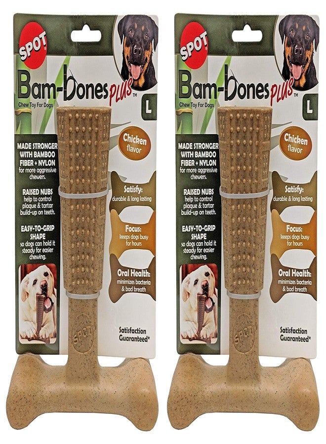 spot Ethical Pet 2 Pack of Bambones Plus Dog Chew Toys, Large 7 Inch, Chicken Flavor - Image 1