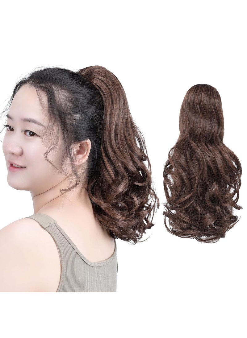 SYXLCYGG - SYXLCYGG Clip Ponytail Claw Clip Brown Pony tails Extension Wavy 14" 4.3 OZ Synthetic Fake Hair pieces Women Easy To Use Like Real Hair Yaki Fluffy - Image 1