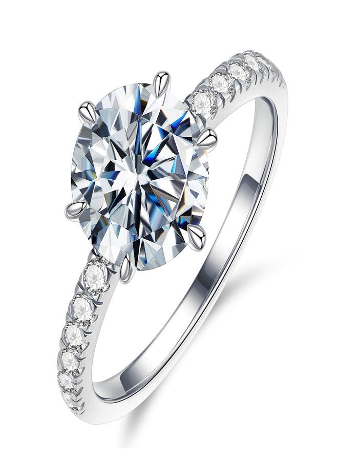 MOOSEA 3ct Moissanite Rings for Women - 7.5MM Round Cut Lab Created Wedding Band 6 Claw Moissanite Engagement Rings 14K White Gold Plated S925 Sterling Silver Jewelry - Image 1