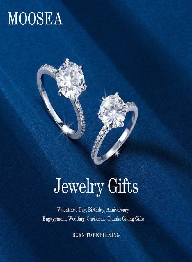 MOOSEA 3ct Moissanite Rings for Women - 7.5MM Round Cut Lab Created Wedding Band 6 Claw Moissanite Engagement Rings 14K White Gold Plated S925 Sterling Silver Jewelry - Image 2