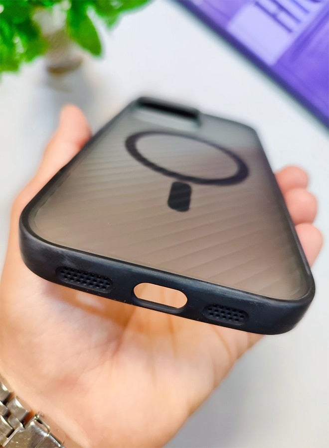 جراب خلفي مغناطيسي لهاتف ايفون 16 برو ماكس، تصميم مموج غير لامع، متوافق مع الماج سيف والشاحن اللاسلكي، غطاء صلب رفيع، مقاوم للصدمات، مقاوم للخدش، مقاوم لبصمات الأصابع، مع إطار مطاطي ممتاز، حماية عدسة الكاميرا، متوافق مع ايفون 16 برو ماكس - اسود - Image 4