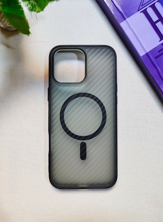 جراب خلفي مغناطيسي لهاتف ايفون 16 برو ماكس، تصميم مموج غير لامع، متوافق مع الماج سيف والشاحن اللاسلكي، غطاء صلب رفيع، مقاوم للصدمات، مقاوم للخدش، مقاوم لبصمات الأصابع، مع إطار مطاطي ممتاز، حماية عدسة الكاميرا، متوافق مع ايفون 16 برو ماكس - اسود - Image 3