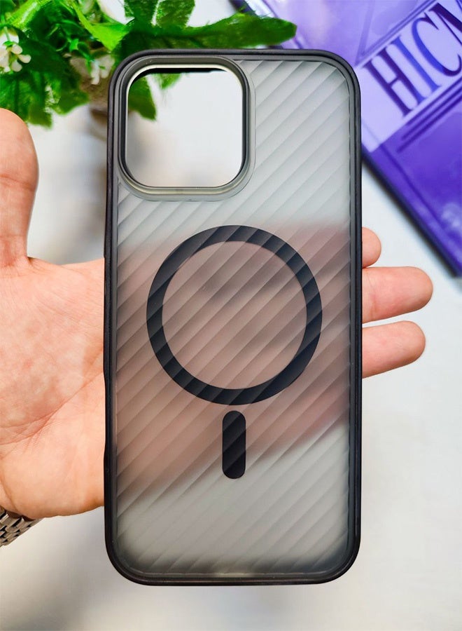 جراب خلفي مغناطيسي لهاتف ايفون 16 برو ماكس، تصميم مموج غير لامع، متوافق مع الماج سيف والشاحن اللاسلكي، غطاء صلب رفيع، مقاوم للصدمات، مقاوم للخدش، مقاوم لبصمات الأصابع، مع إطار مطاطي ممتاز، حماية عدسة الكاميرا، متوافق مع ايفون 16 برو ماكس - اسود - Image 1