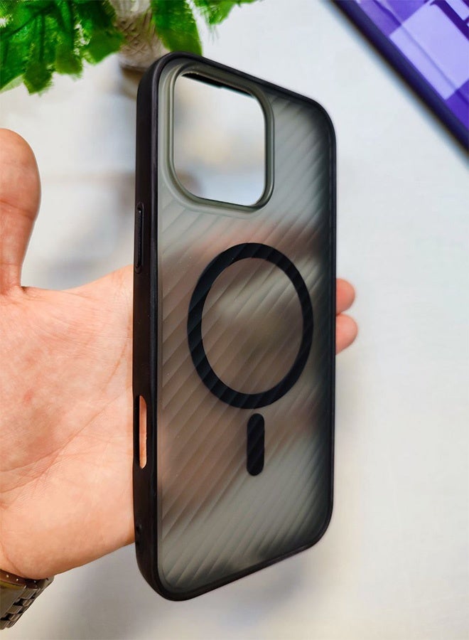 جراب خلفي مغناطيسي لهاتف ايفون 16 برو ماكس، تصميم مموج غير لامع، متوافق مع الماج سيف والشاحن اللاسلكي، غطاء صلب رفيع، مقاوم للصدمات، مقاوم للخدش، مقاوم لبصمات الأصابع، مع إطار مطاطي ممتاز، حماية عدسة الكاميرا، متوافق مع ايفون 16 برو ماكس - اسود - Image 5