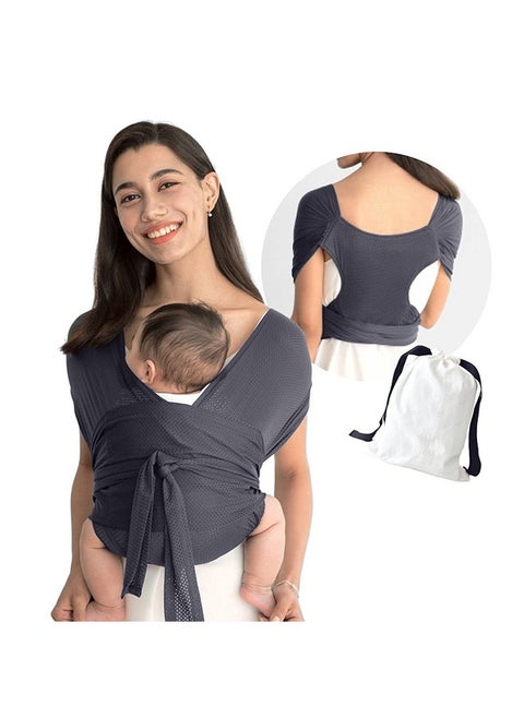 Baby Wrap Carrier, Baby Carrier with Mesh, Soft Adjustable Breathable Easy to Wear and Wrap Baby Sling for Newborn Babies up to 44 lbs, Grey L