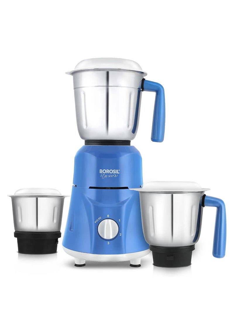 BOROSIL Borosil Star Mixer Grinder, For Wet/Dry Mixing & Grinding, 500 Watts, 3 Jars (400 ml Chutney Jar, 1.2 L Multipurpose Jar, 0.8 L Dry/Wet Grinding Jar), Mixie For Kitchen, Blue  - Image 2