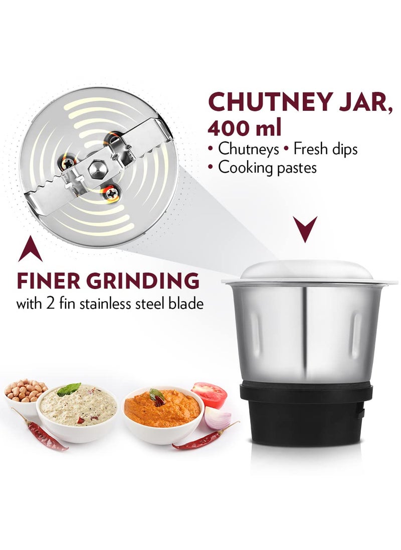 BOROSIL Borosil Star Mixer Grinder, For Wet/Dry Mixing & Grinding, 500 Watts, 3 Jars (400 ml Chutney Jar, 1.2 L Multipurpose Jar, 0.8 L Dry/Wet Grinding Jar), Mixie For Kitchen, Blue  - Image 5