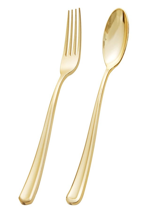BUCLA 200-Piece Heavy Duty Disposable Cutlery Set - 100 Gold Plastic Forks, 100 Gold Plastic Spoons for Catering, Parties, Dinners, Weddings - Image 1